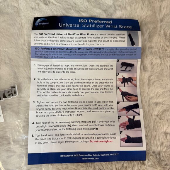 New ISO Preferred Wrist Brace ISO-WR301 Stabilizer Universal Black - Picture 4 of 5